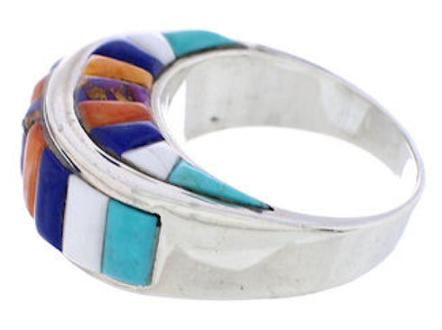 Sterling Silver Multicolor Inlay Southwest Ring Size 8-3/4 UX36039